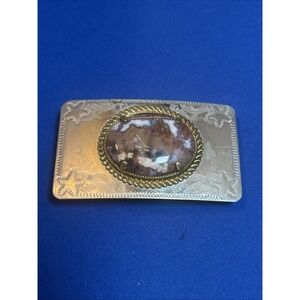Vintage‎ Brass/ Nickel Silver Landscape Agate /Western-Style Belt Buckle